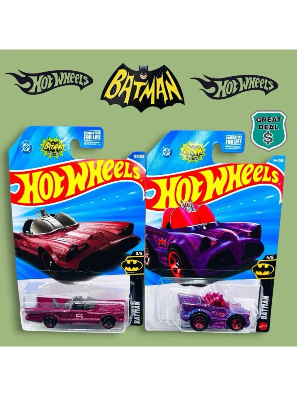 Hot Wheels Batman Classic TV Series Batmobiles Maroon & Tooned Versions! NEW!